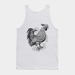 Black and White Rooster Tattoo Style Tank Top